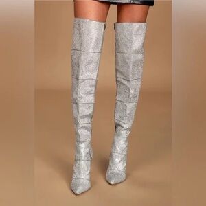 Steve Madden Runway Rhinestone over the Knee Boots Glitter Pointed Toe Shoes